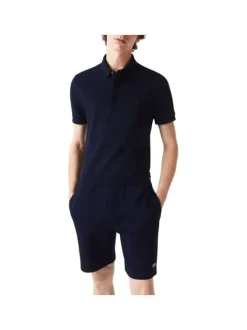 Short Jogging en coton mélangé marine uni coupe droite avec poche arrière