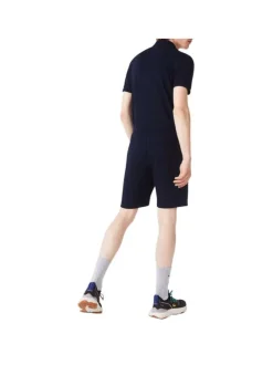 Short Jogging en coton mélangé marine uni coupe droite avec poche arrière