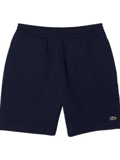 Short Jogging en coton mélangé marine uni coupe droite avec poche arrière
