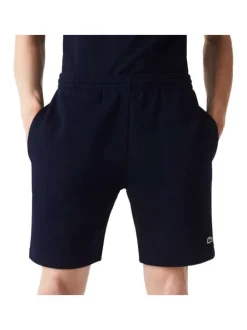 Short Jogging en coton mélangé marine uni coupe droite avec poche arrière
