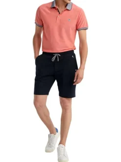 Short jogging en coton mélangé marine uni pourvu d'une coupe droite