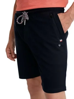 Short jogging en coton mélangé marine uni pourvu d'une coupe droite