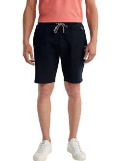 Short jogging en coton mélangé marine uni pourvu d'une coupe droite