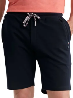 Short jogging en coton mélangé marine uni pourvu d'une coupe droite
