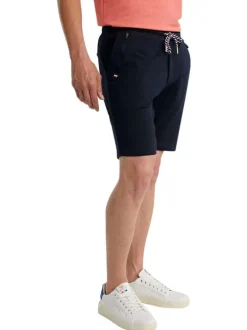 Short jogging en coton mélangé marine uni pourvu d'une coupe droite