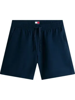 Short Jogging en lin et coton marine uni avec une taille élastiquée