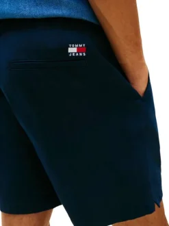 Short Jogging en lin et coton marine uni avec une taille élastiquée