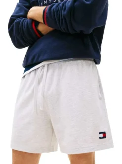 Short Jogging gris uni en maille gaufrée avec une taille élastiquée