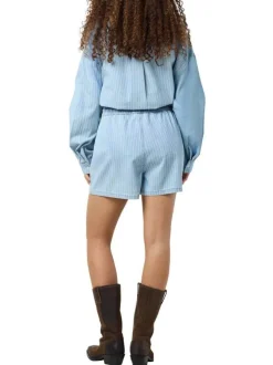 Short Jogging Katri Nw Elastic Stripe en coton bleu rayé à coupe courte