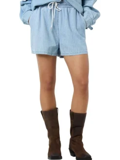 Short Jogging Katri Nw Elastic Stripe en coton bleu rayé à coupe courte