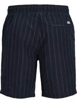 Short jogging marine rayé avec une coupe droite et une taille élastiquée