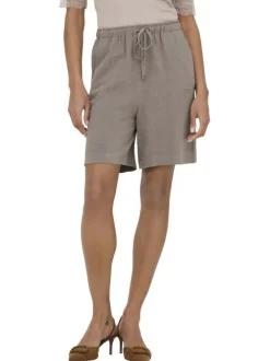 Short jogging taupe uni pourvu d'une taille élastiquée et d'une coupe longue