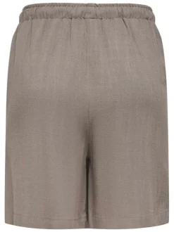 Short jogging taupe uni pourvu d'une taille élastiquée et d'une coupe longue