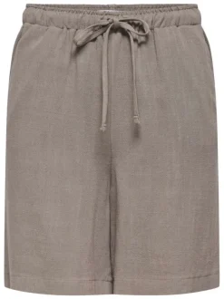 Short jogging taupe uni pourvu d'une taille élastiquée et d'une coupe longue