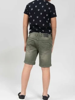 Short kaki effet délavé en coton délavé à 5 poches coupe longue