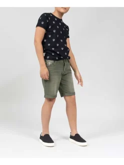 Short kaki effet délavé en coton délavé à 5 poches coupe longue