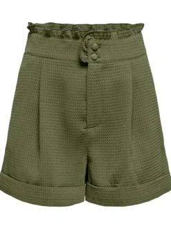 Short kaki uni avec une coupe droite et une fermeture boutonnée