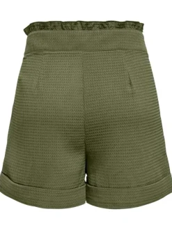 Short kaki uni avec une coupe droite et une fermeture boutonnée