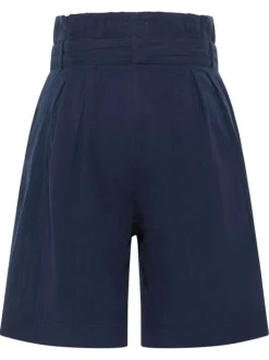 Short long en coton bleu marine uni à coupe fluide avec une ceinture à nouer