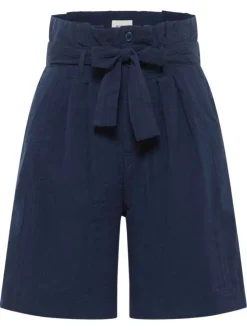 Short long en coton bleu marine uni à coupe fluide avec une ceinture à nouer