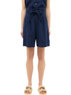 Short long en coton bleu marine uni à coupe fluide avec une ceinture à nouer