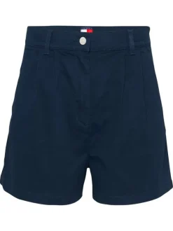Short marine uni en coton biologique avec une coupe droite et passants