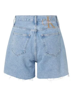 Short mom en jean en coton biologique mélangé stone uni effiloché sur le bas