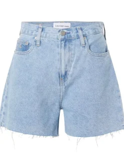 Short mom en jean en coton biologique mélangé stone uni effiloché sur le bas