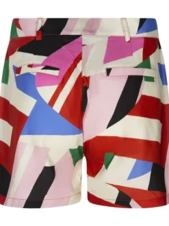 Short multicolore imprimé abstrait à coupe coupe droit et fermeture zippée