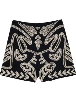 Short noir à motifs pourvu d'une taille intermédiaire et d'une coupe droite