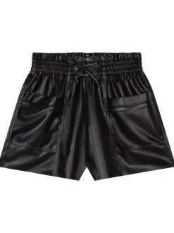 Short noir uni aspect cuir avec une taille élastiquée et une coupe courte
