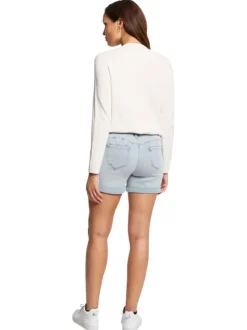 Short 5 Poches bleu jean clair uni à revers avec poches avant et arrière