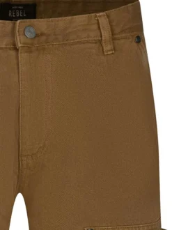 Short 5 poches camel uni avec une coupe droite et un patch d'authenticité