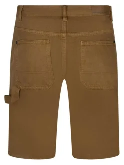 Short 5 poches camel uni avec une coupe droite et un patch d'authenticité