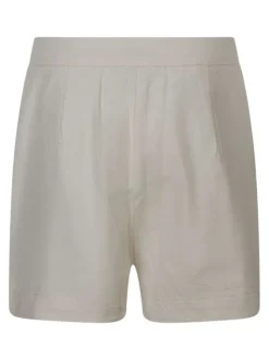 Short 5 poches en coton beige uni avec une taille haute et une coupe droite