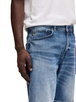 Short 5 poches en coton bleu délavé avec une coupe regular fit