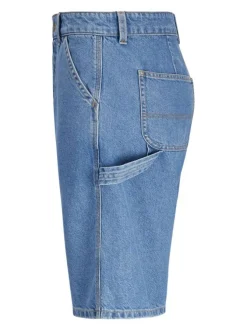Short 5 Poches en coton bleu uni avec une coupe droite et des poches
