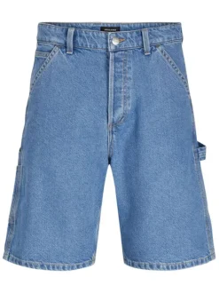 Short 5 Poches en coton bleu uni avec une coupe droite et des poches
