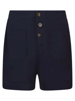 Short 5 poches en coton marine uni avec une coupe droite et une taille haute