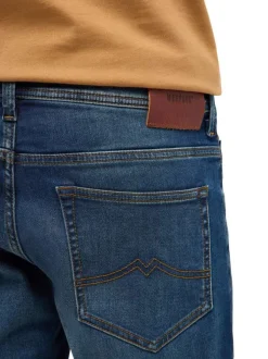 Short 5 poches en coton mélangé bleu délavé avec une coupe droite