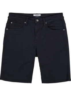 Short 5 poches en coton mélangé bleu marine uni avec une coupe droite
