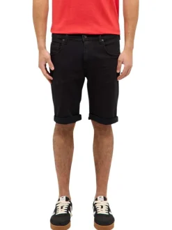 Short 5 poches en coton mélangé noir uni avec une coupe droite