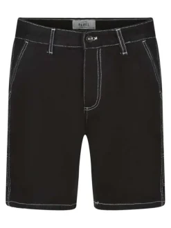 Short 5 poches en coton noir uni avec une coupe droite et des passants