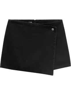 Short 5 poches en coton noir uni avec une coupe droite et une taille mi-haute