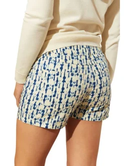 Short 5 poches Fatine en coton bleu imprimé abstrait avec une coupe droite