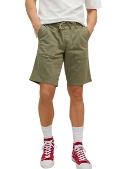 Short 5 Poches Lewis en coton kaki uni avec coupe droite et 2 grandes poches