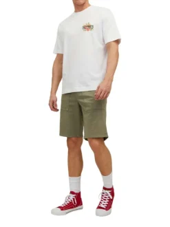 Short 5 Poches Lewis en coton kaki uni avec coupe droite et 2 grandes poches