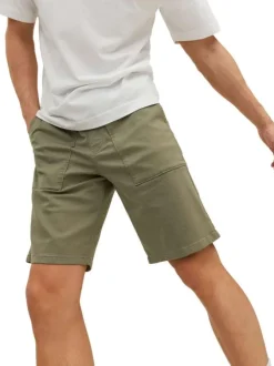 Short 5 Poches Lewis en coton kaki uni avec coupe droite et 2 grandes poches