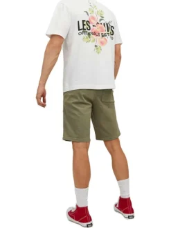 Short 5 Poches Lewis en coton kaki uni avec coupe droite et 2 grandes poches