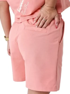 Short rose en jogging à coupe droite avec 3 poches et coeur blanc brodé